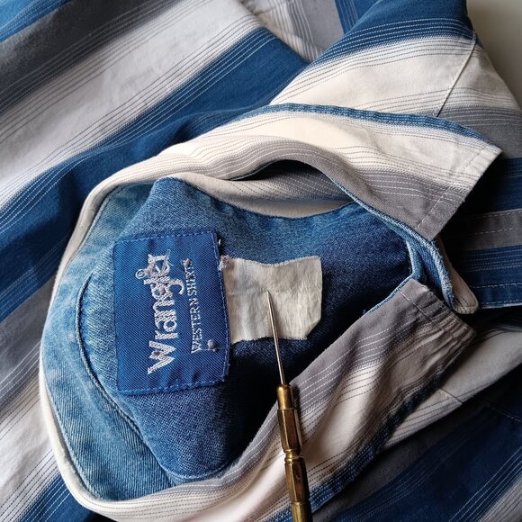 XXL Vintage Wrangler Western Shirt Cowboy Striped Pearl Snaps 1990's Bangladesh - Picture 8 of 8
